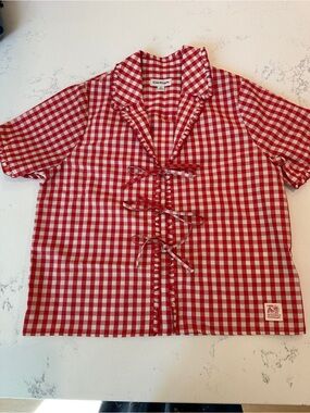 Coachtopia Loop Gingham Tie-Front Shirt size Small